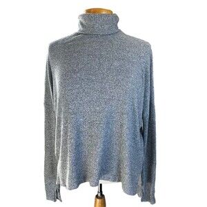 Aerie Womens Turtle Neck Cropped Light Sweater Sz  S-M Gray Long Sleeve Oversize